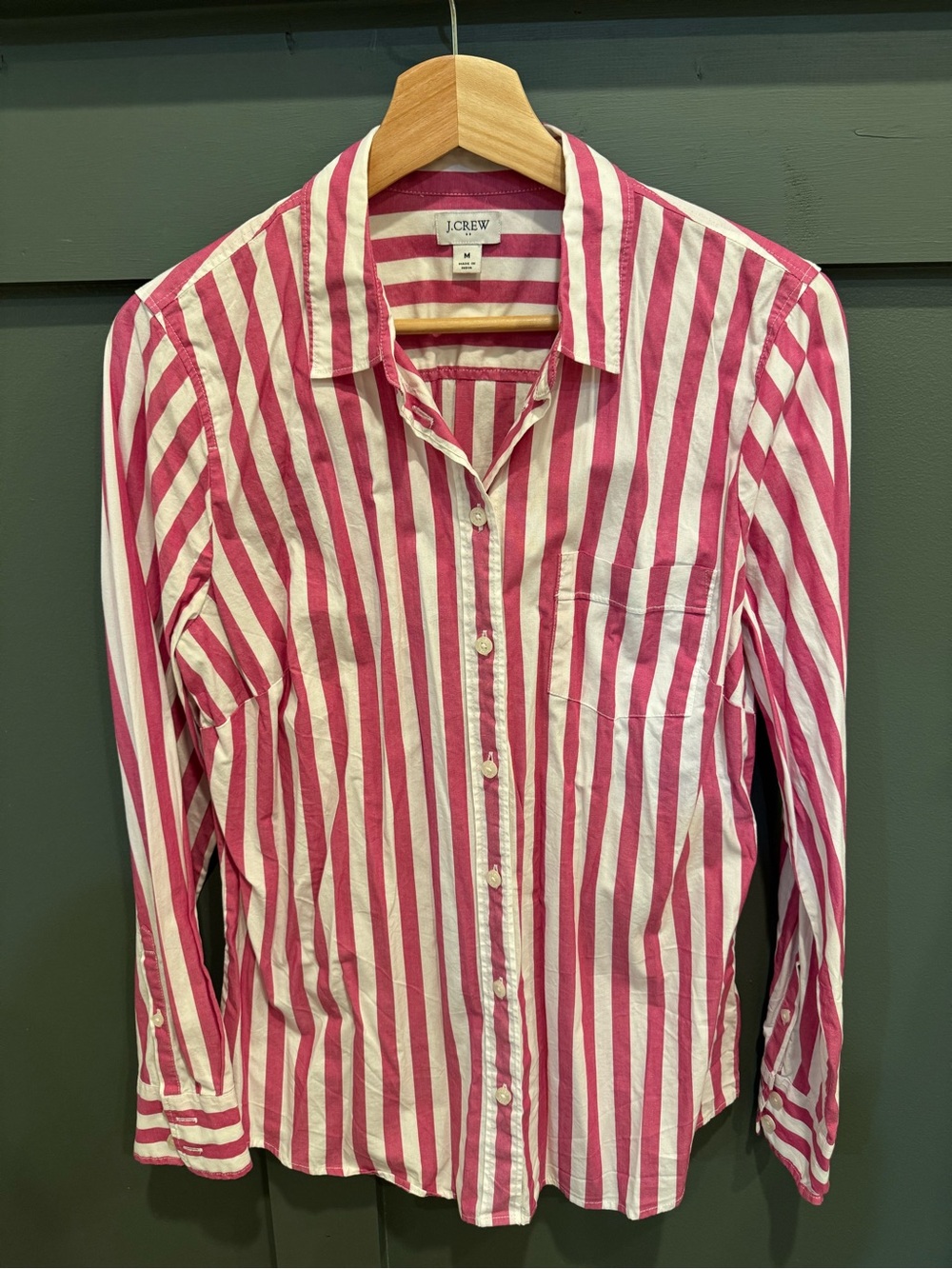 J.Crew Pink & White Striped Cotton Button-Up Shirt